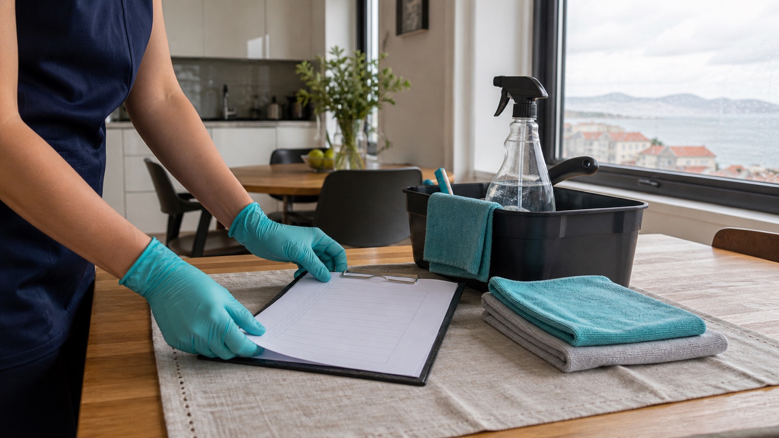 Checklist y materiales preparados para organizar una limpieza por horas en una vivienda de Vigo