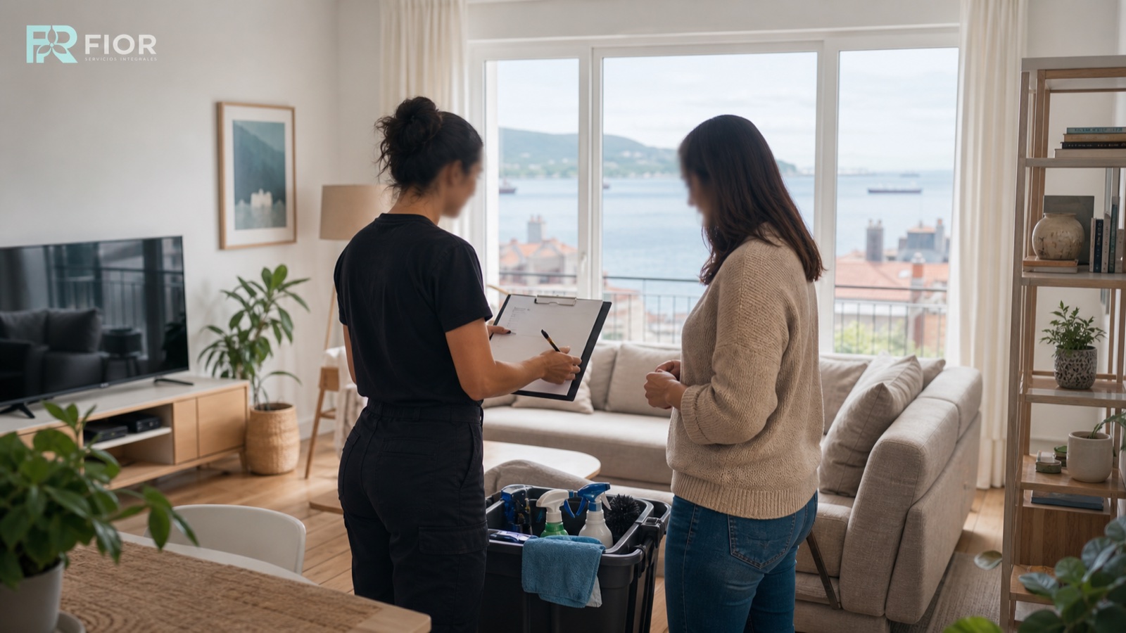 Profesional y clienta definiendo prioridades de limpieza en una vivienda de Vigo